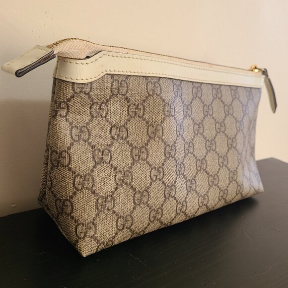 Gucci GG Supreme Web Bag Clutch Canvas Brown Pouch Zip Medium - Picture 2 of 9